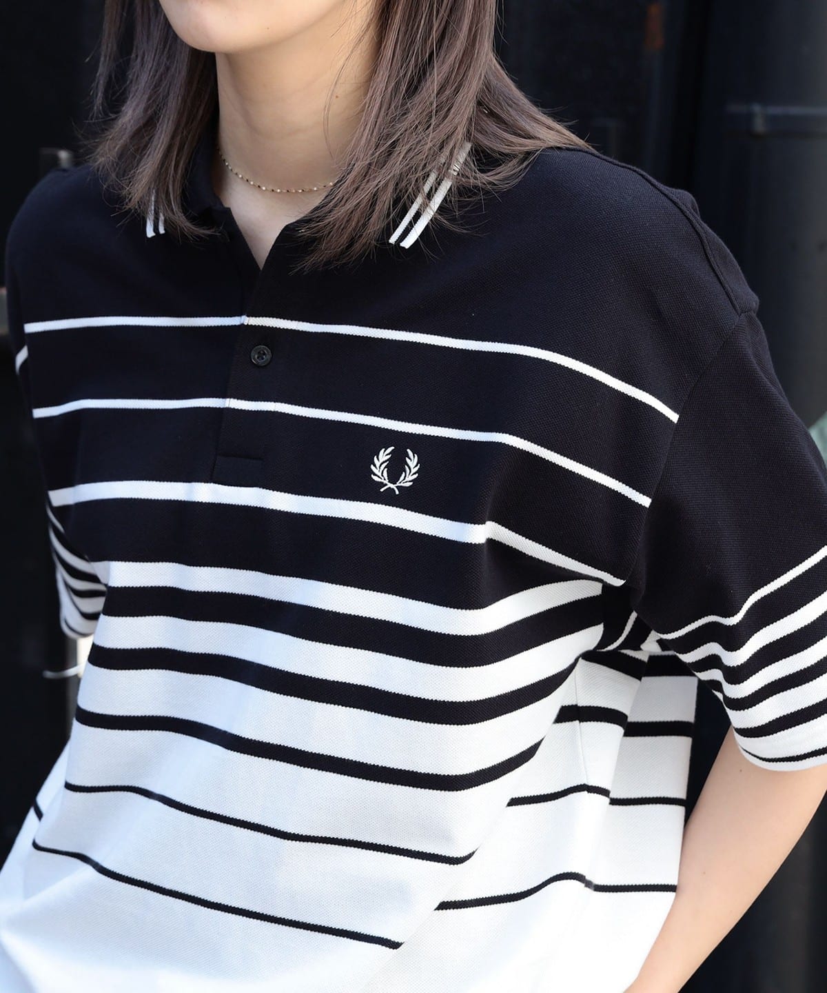 【別注】FRED PERRY / リラックス ストライプ ピケ ポロシャツ